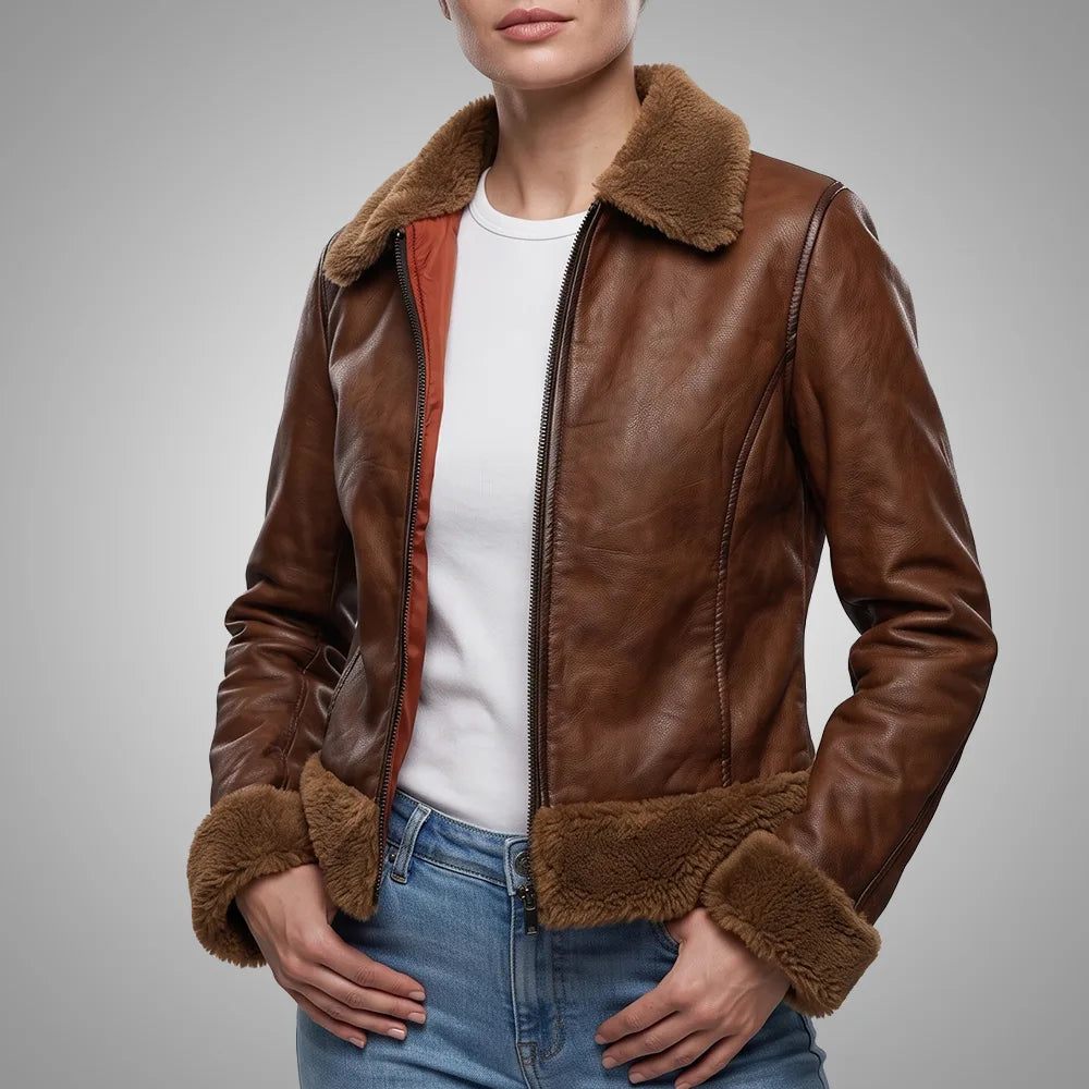 Hawkridge Shearling Aviator Fur Flight Jacket - Brown | CuirJackets