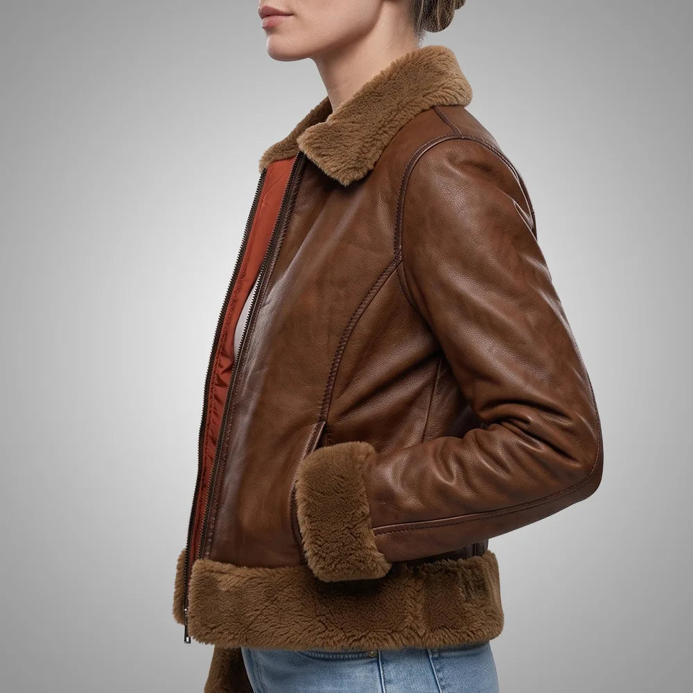 Hawkridge Shearling Aviator Fur Flight Jacket - Brown
