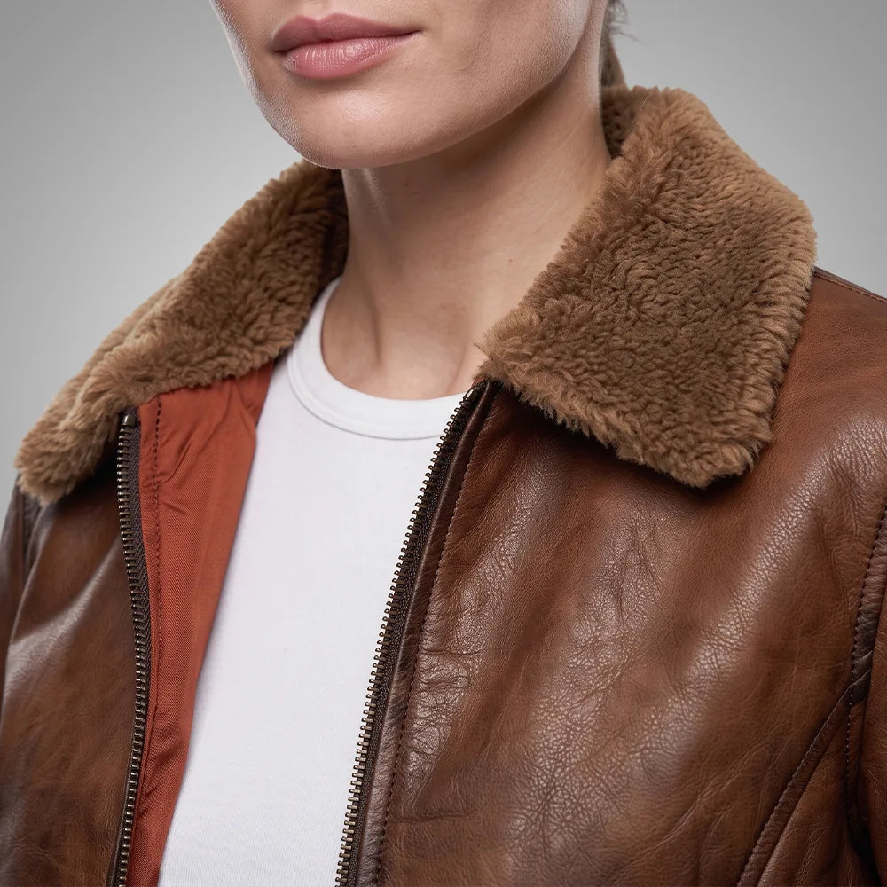 Hawkridge Shearling Aviator Fur Flight Jacket - Brown