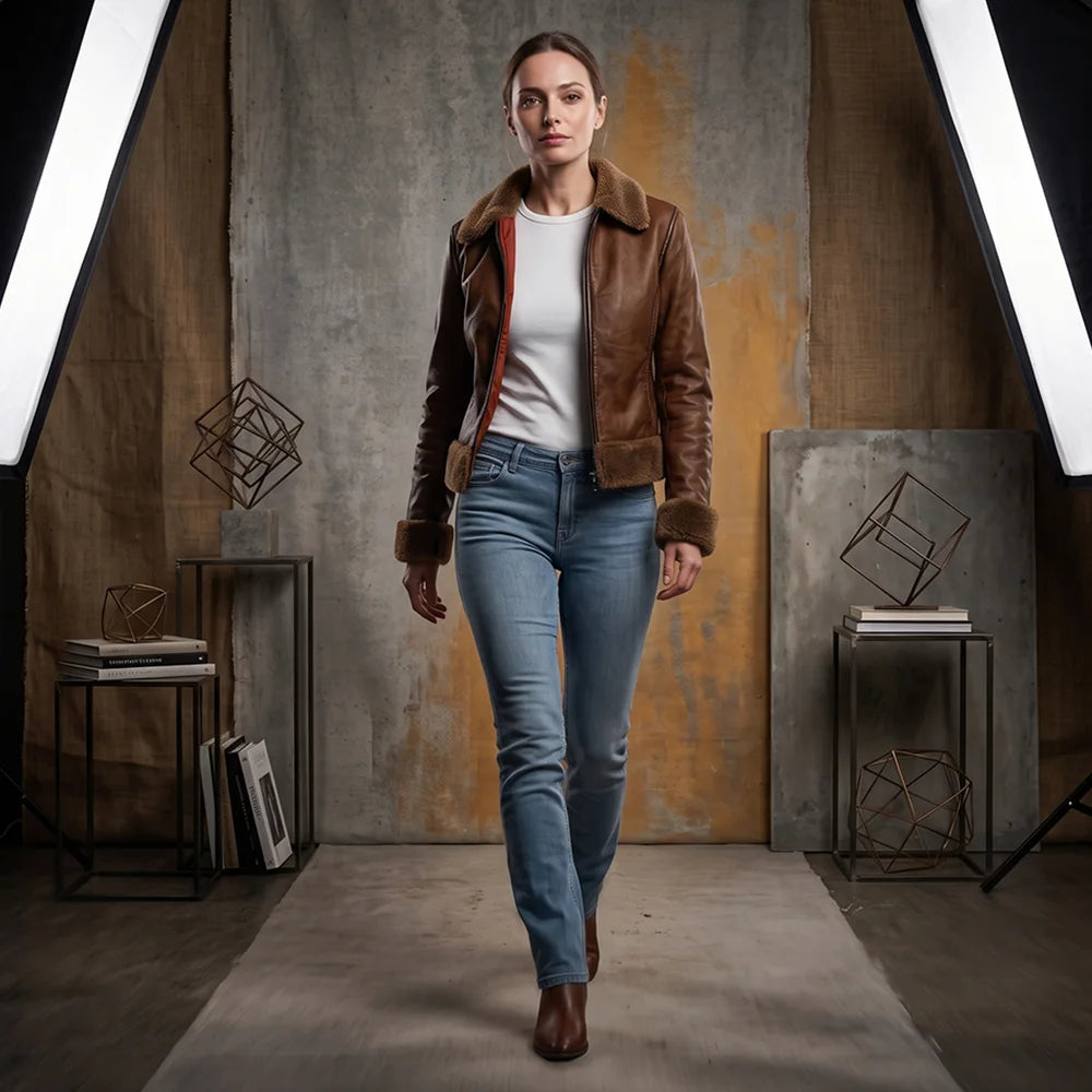 Hawkridge Shearling Aviator Fur Flight Jacket - Brown