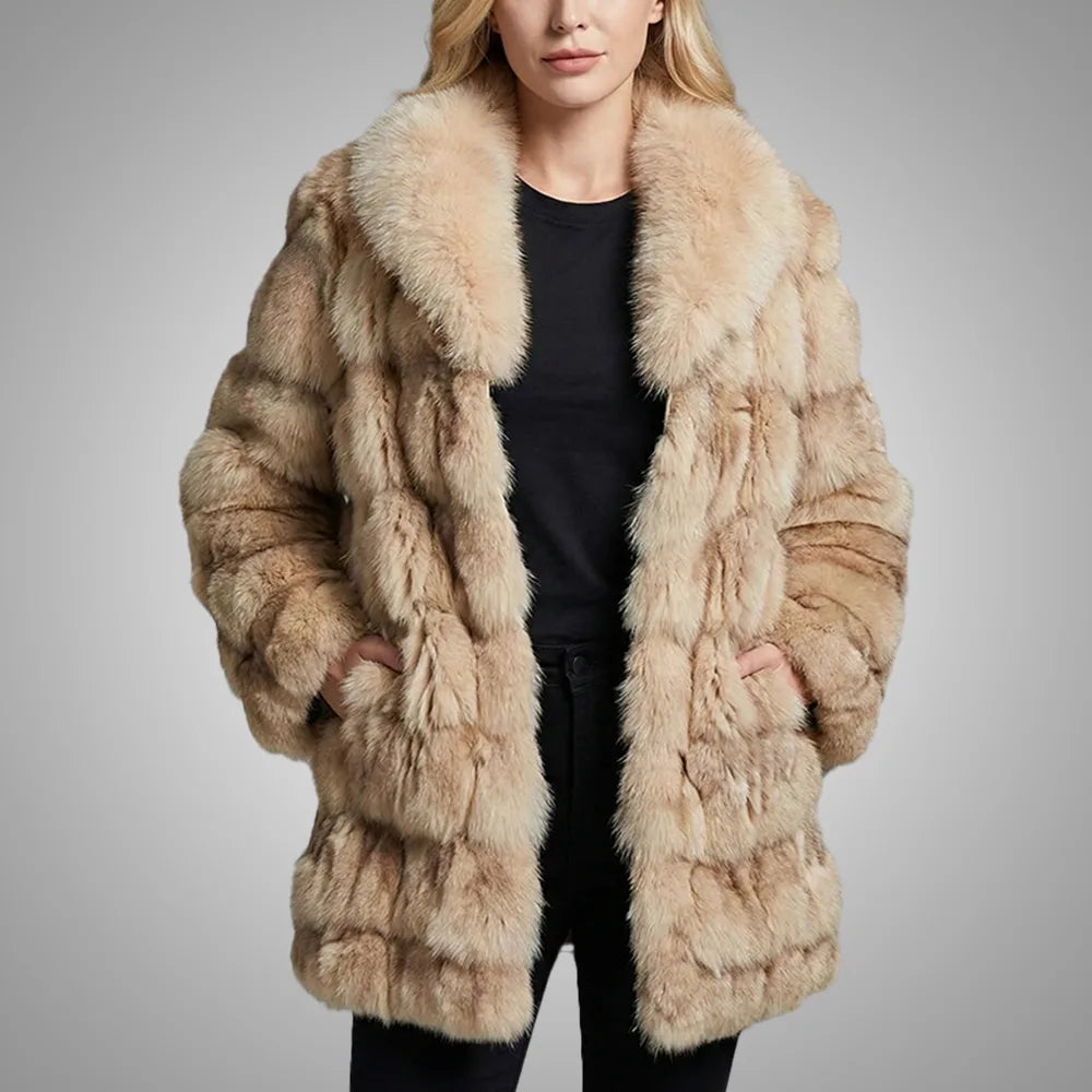 Women's Genuine Fur Long Coat - Warm Luxury | Brown