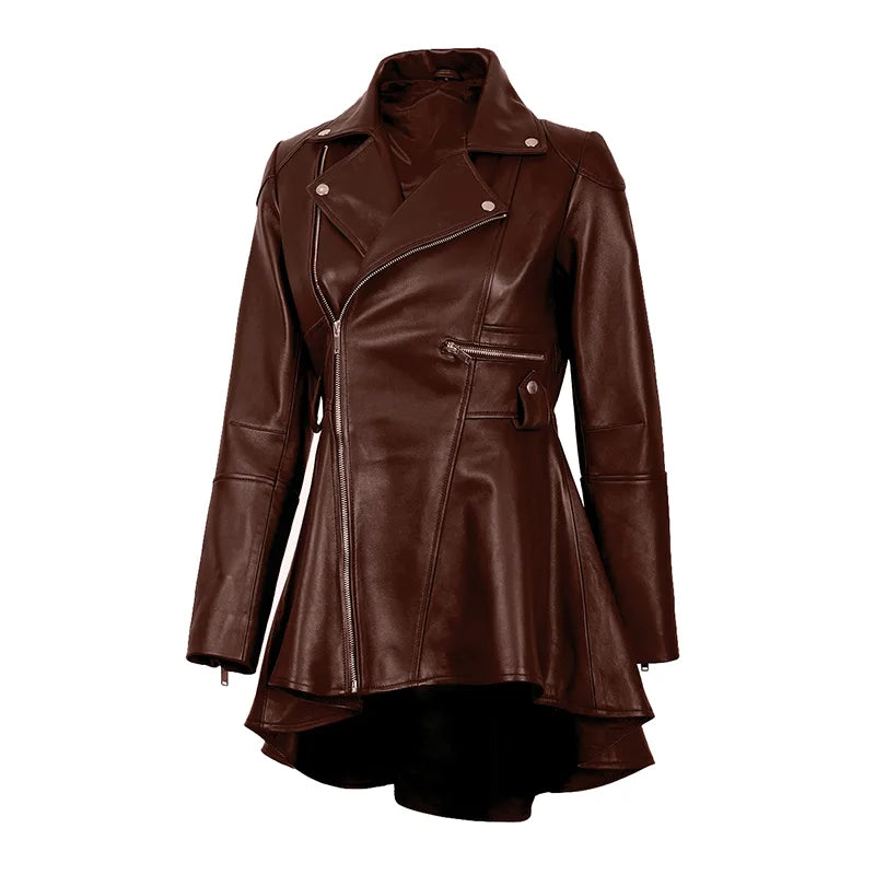 Aurora Women’s Brown Peplum Leather Jacket