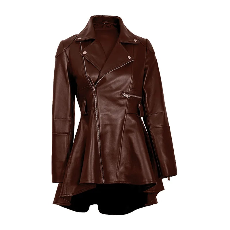 Aurora Women’s Brown Peplum Leather Jacket