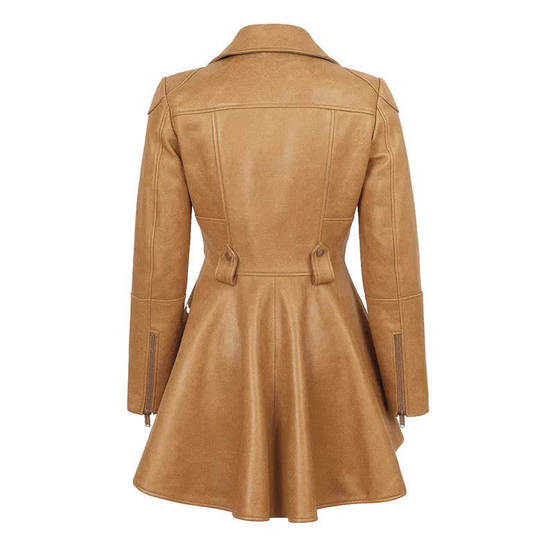 Aurora Women’s Honey Beige Peplum Leather Jacket