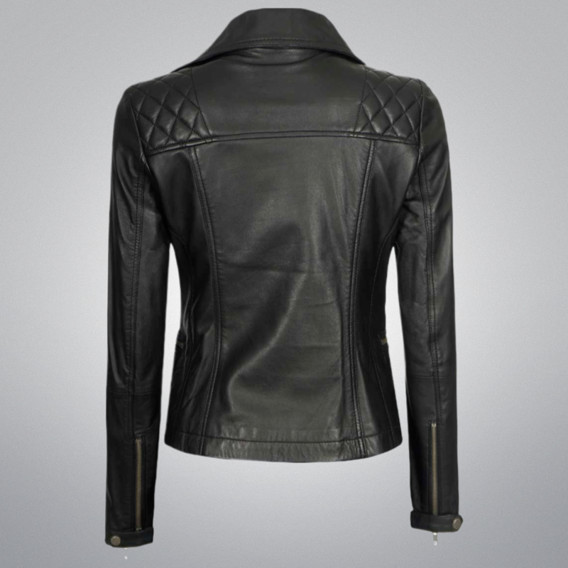 Black Biker Jacket - Quilted by Cuir Jackets USA