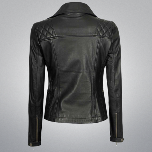 Black Biker Jacket - Quilted by Cuir Jackets USA