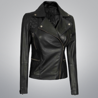 Black Biker Jacket - Quilted by Cuir Jackets USA