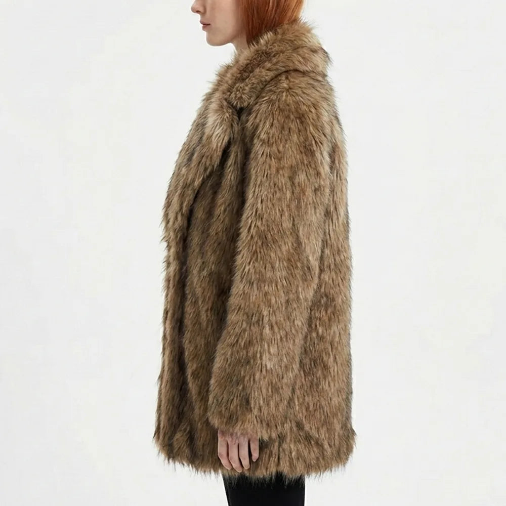 Imperial Long Fluffy Fur Jacket with Oversized Collar
