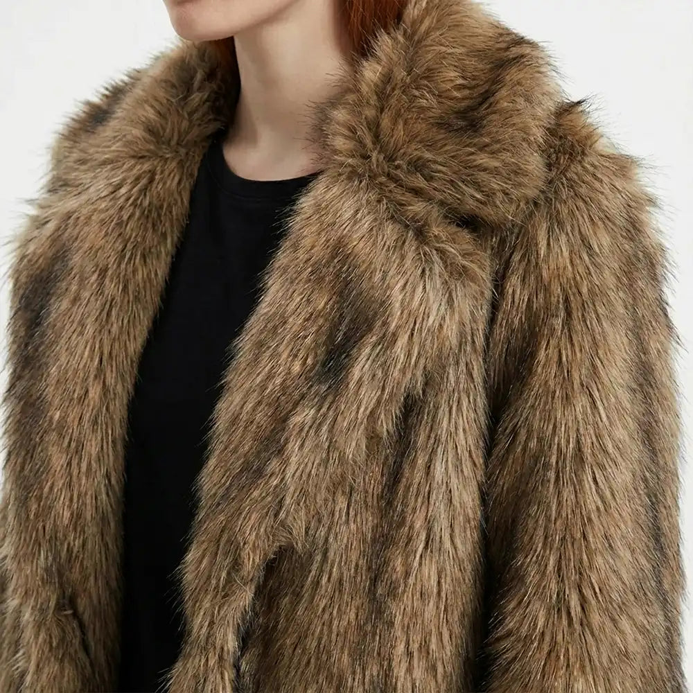 Imperial Long Fluffy Fur Jacket with Oversized Collar