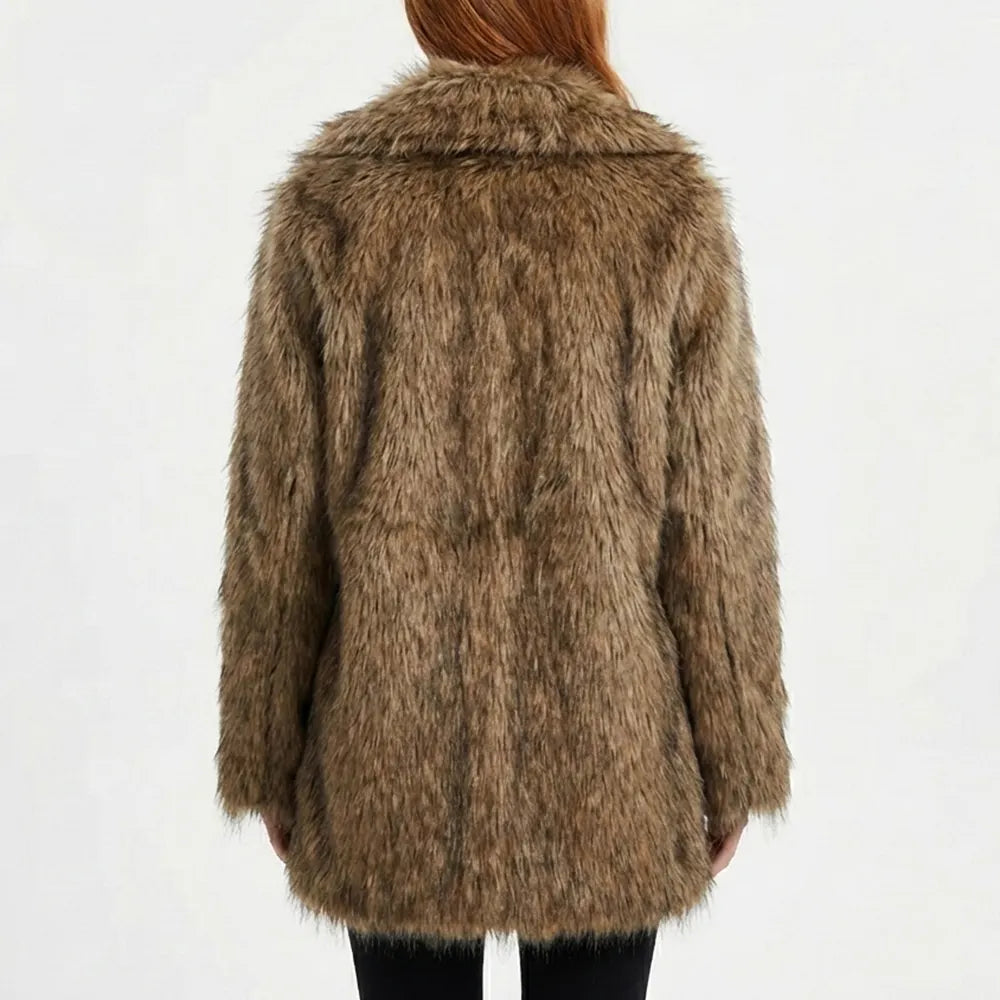 Imperial Long Fluffy Fur Jacket with Oversized Collar
