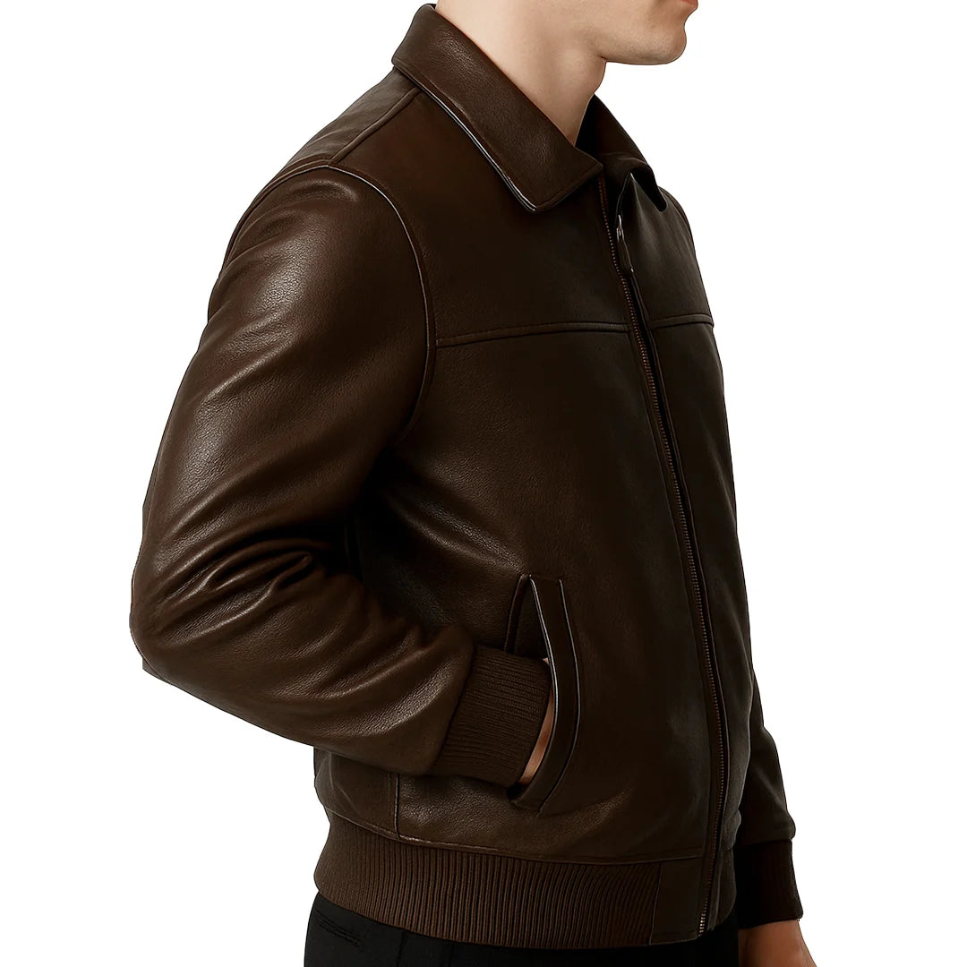 Oversized Mahogany Shadow Leather Bomber Jacket
