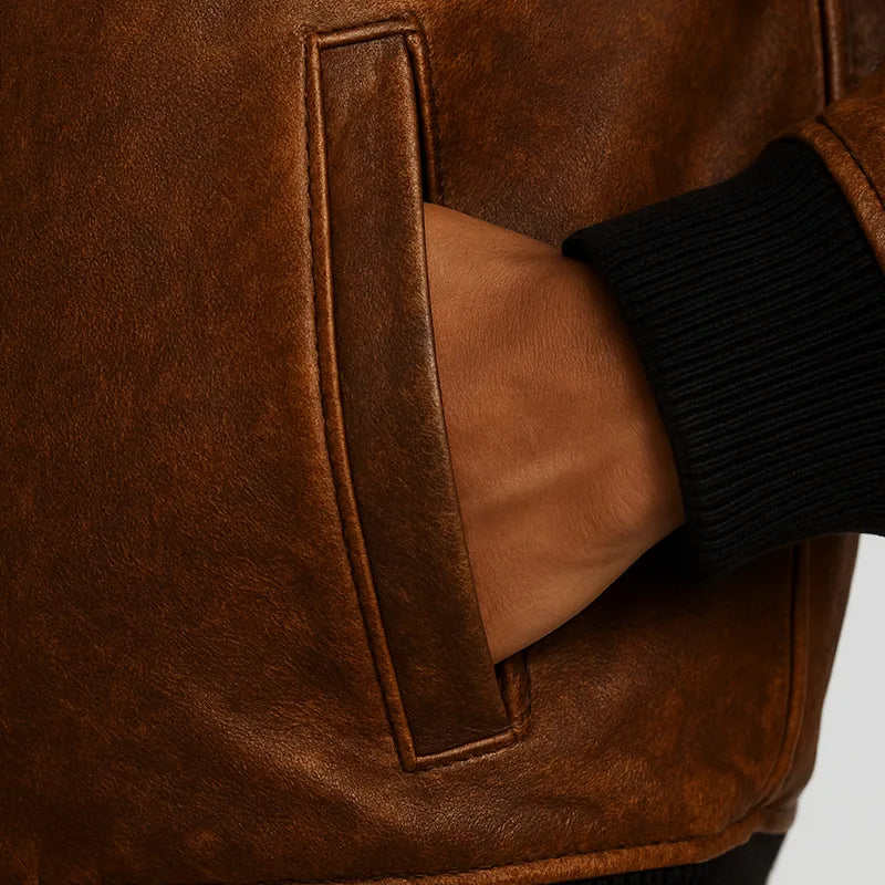 Oversized Vintage Brown Leather Bomber Jacket | Relaxed Streetwear