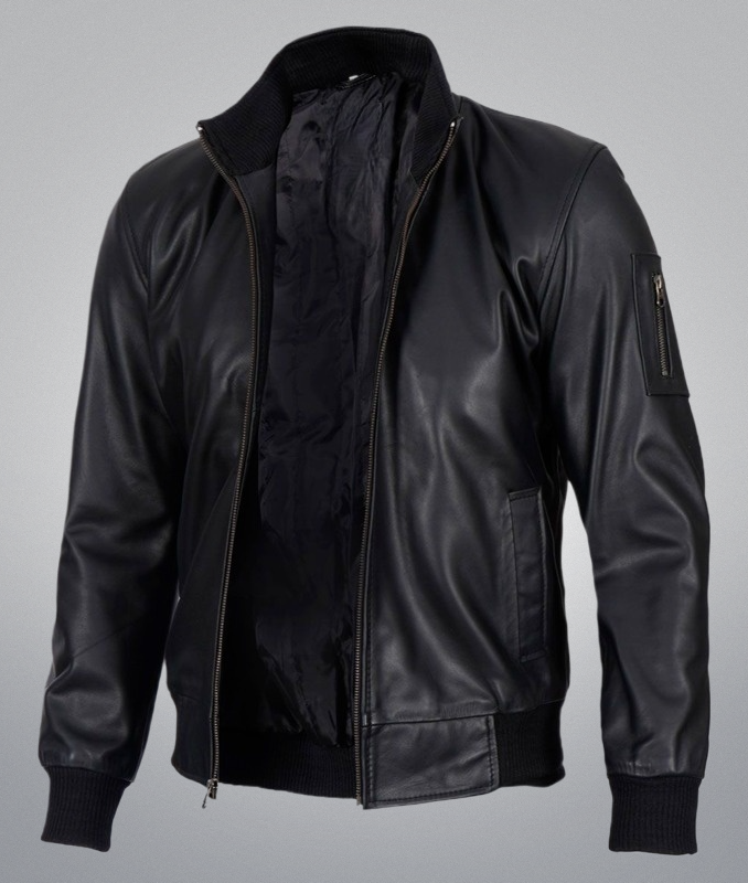 Black Bomber Jacket (Longer collar)