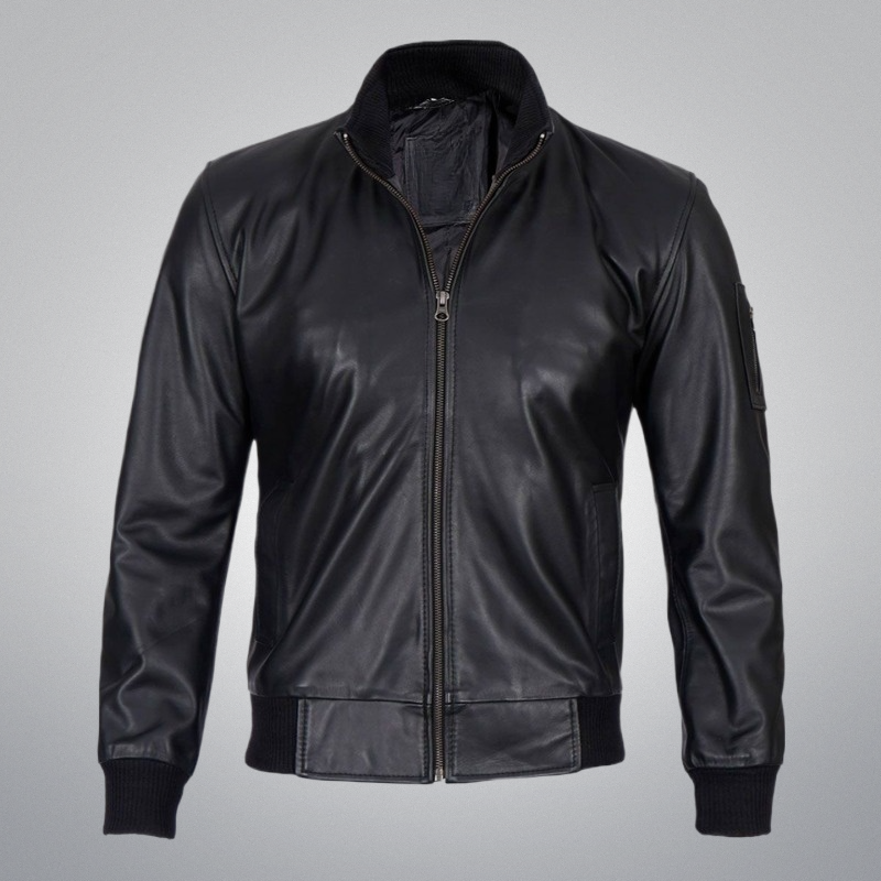 Black Bomber Jacket (Longer collar)