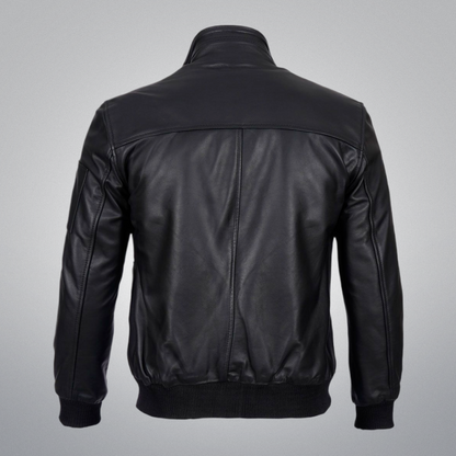 Black Bomber Jacket (Longer collar) by Cuir Jackets USA