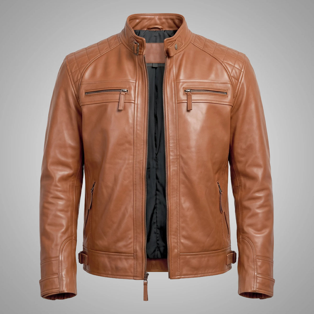 QuiltedBikerJacketOrangeBrown
