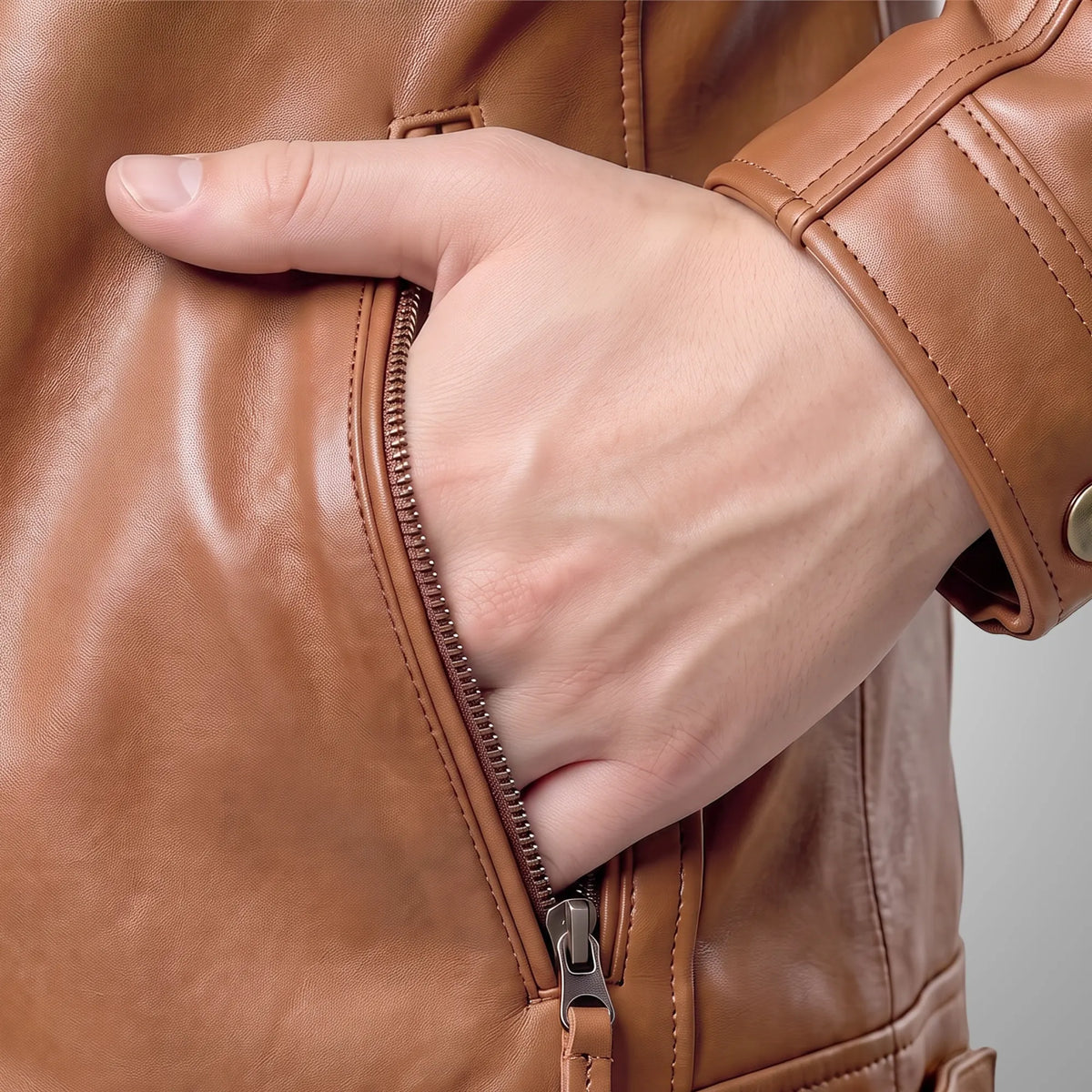 QuiltedBikerJacketOrangeBrown