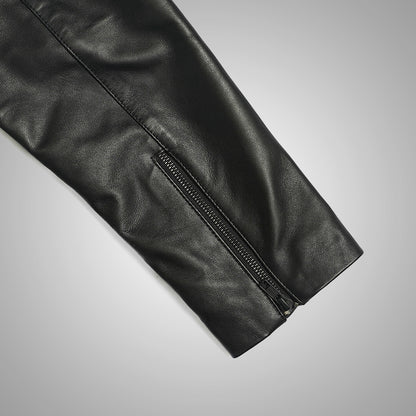 Black Racer Jacket by Cuir Jackets USA