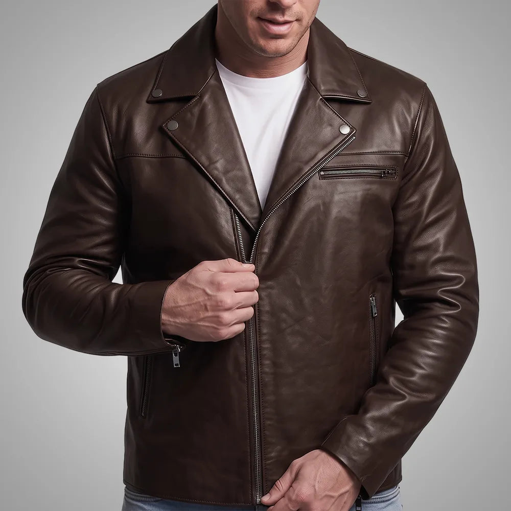 Racer Brown Leather Jacket | Premium Lambskin Ignite™ Edition