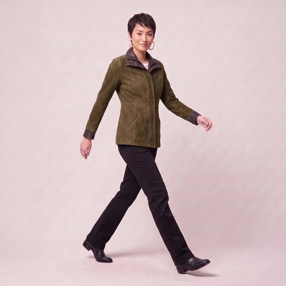 Women's Italian Lambskin Safari Leather Anorak Coat | Nubuck Double Collar