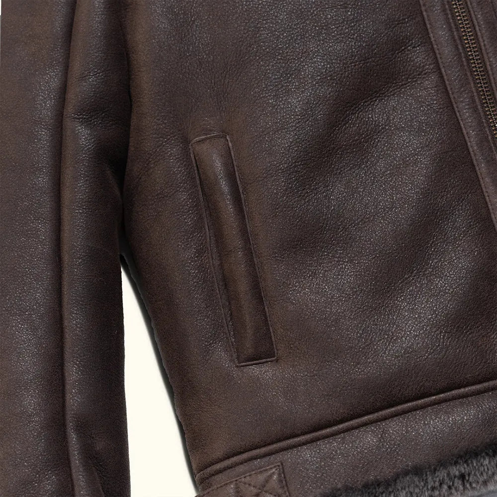 Heritage Fur Shearling Leather Bomber Jacket - Espresso
