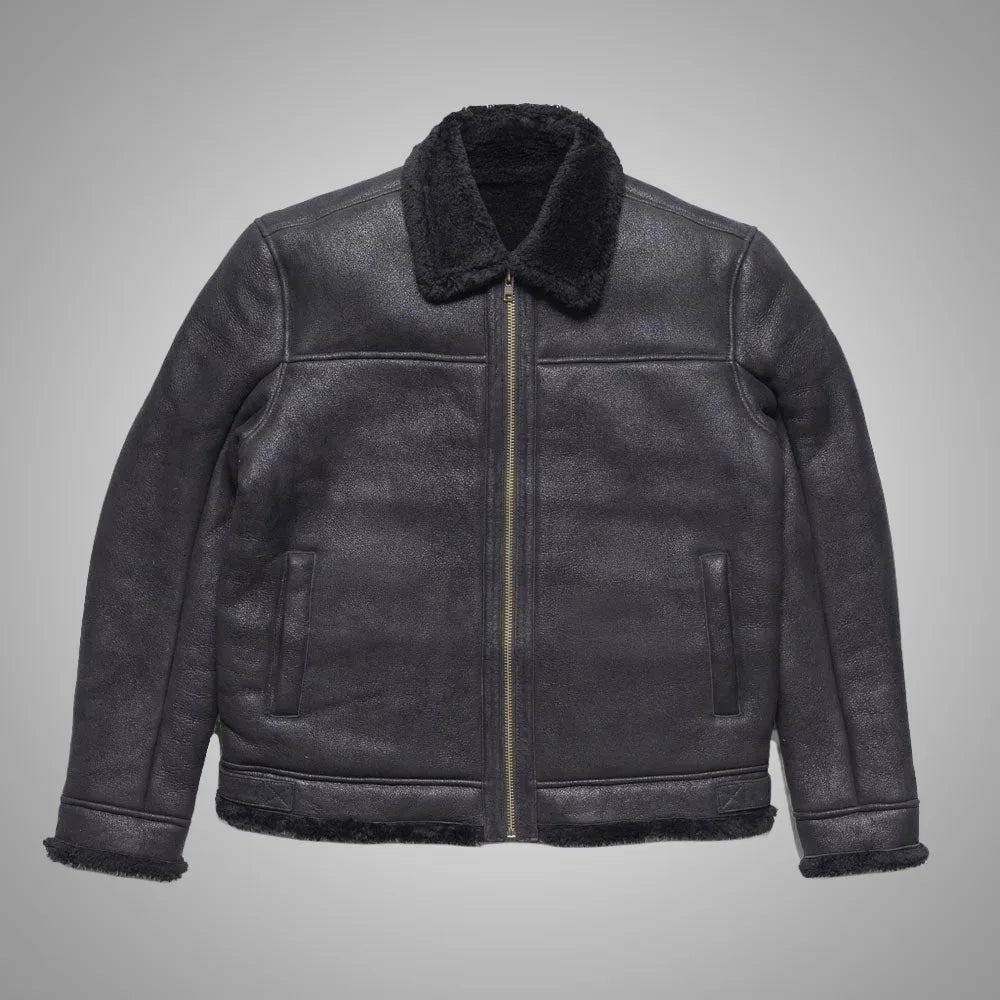 Heritage Fur Shearling Leather Bomber Jacket - Black