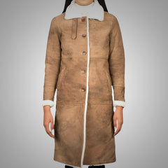 Noir Double-Breasted Honey Beige Shearling Coat | Premium Sheepskin