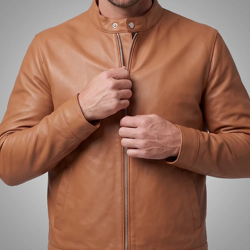 IronSoul Lambskin Tan Motorcycle Jacket,  100% Real Leather