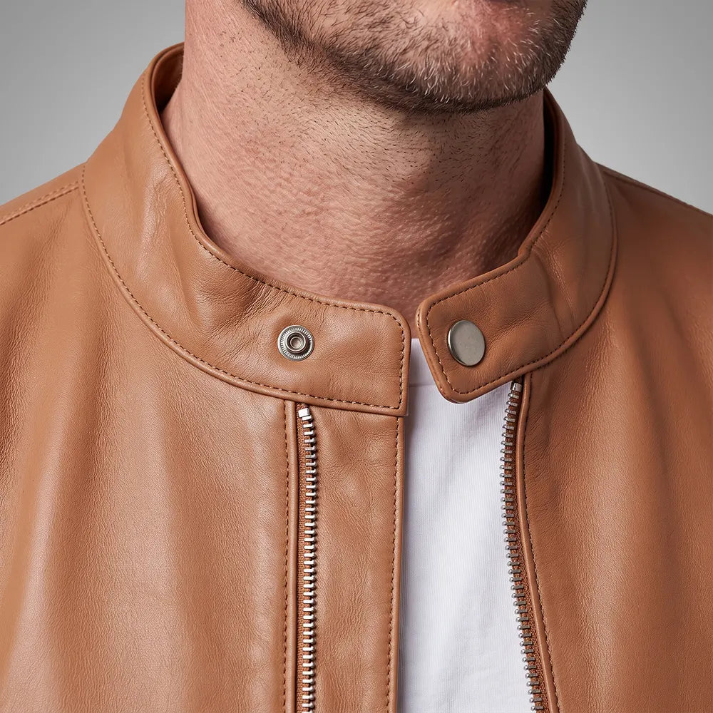 IronSoul Lambskin Tan Motorcycle Jacket,  100% Real Leather