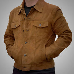 Heritage Ridge Tan Brown Trucker Jacket - Real Goat Suede