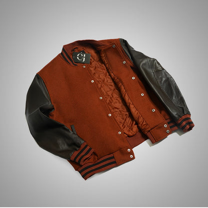 Varsity Jacket With Leather Sleeves