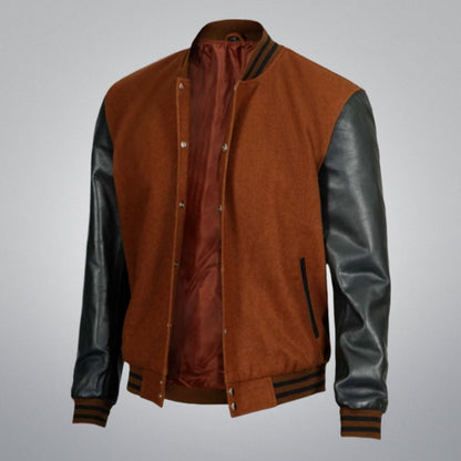 Varsity Jacket With Leather Sleeves