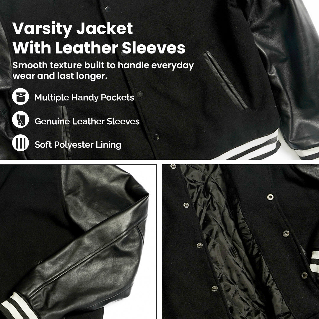 HeritageFlex Varsity Jacket - Black
