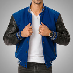 Varsity Royal Blue Jacket | Premium Wool & Genuine Leather Sleeves