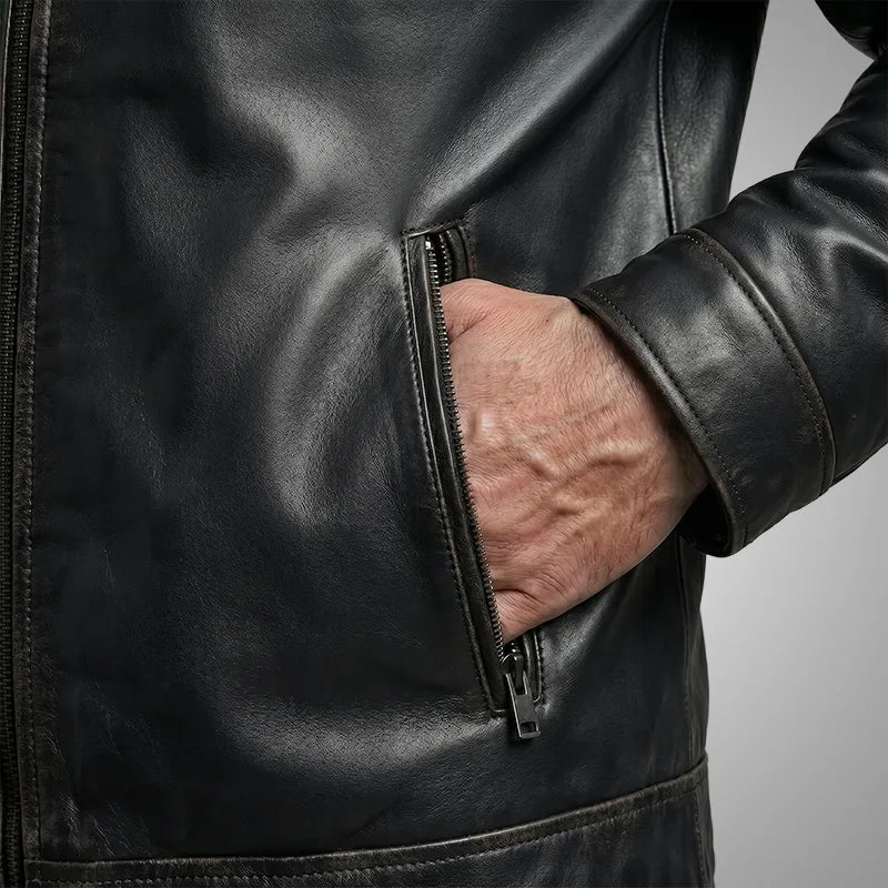Roadster Dark Black Leather Jacket | Premium Lambskin Edition