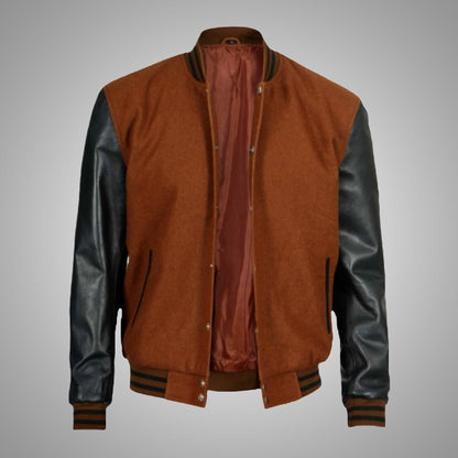 Varsity Jacket With Leather Sleeves