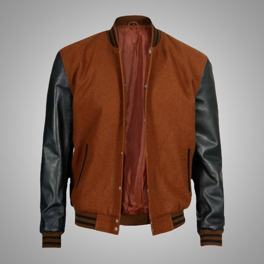 Varsity Jacket With Leather Sleeves