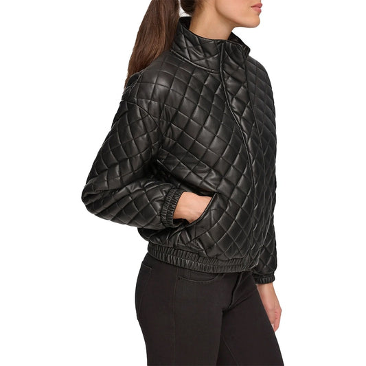 Quilted Bomber Leather Jacket – Stand Collar Luxury Edition - Black
