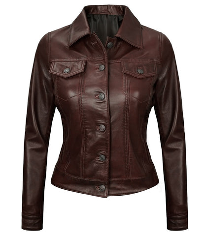 Royal Edge – Women’s Brown Wax Trucker Leather Jacket