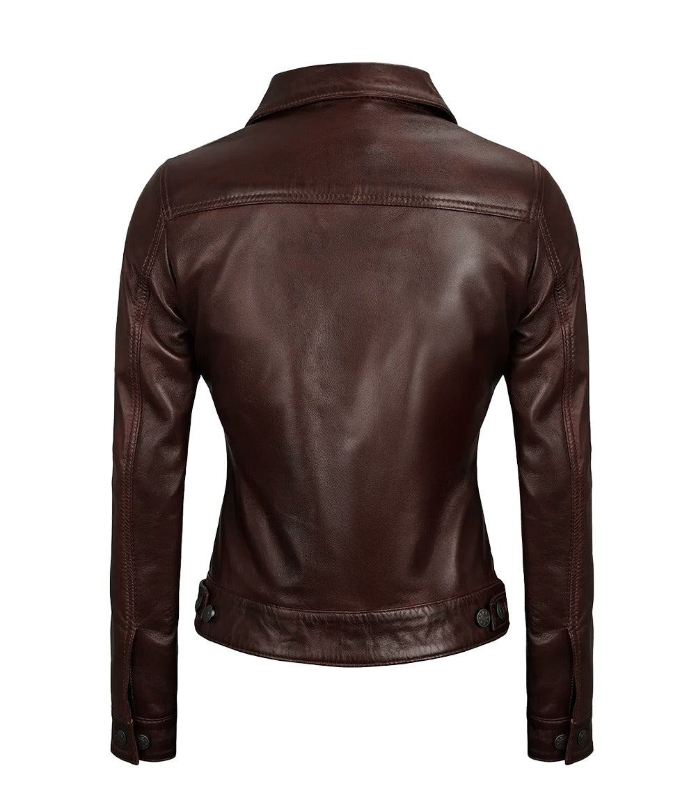 Royal Edge – Women’s Brown Wax Trucker Leather Jacket