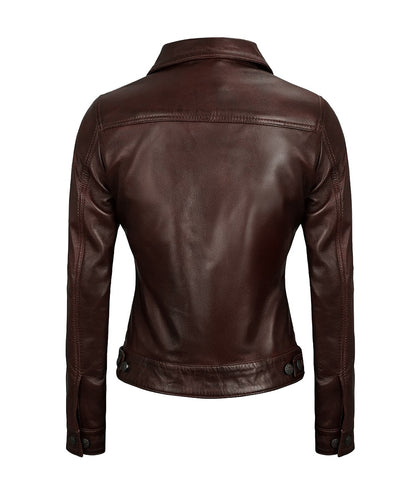 Royal Edge – Women’s Brown Wax Trucker Leather Jacket