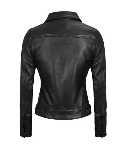Royal Edge – Women’s Black Wax Trucker Leather Jacket