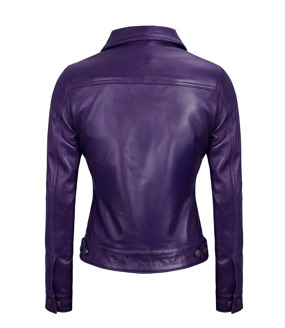 Royal Edge – Women’s Purple Wax Trucker Leather Jacket