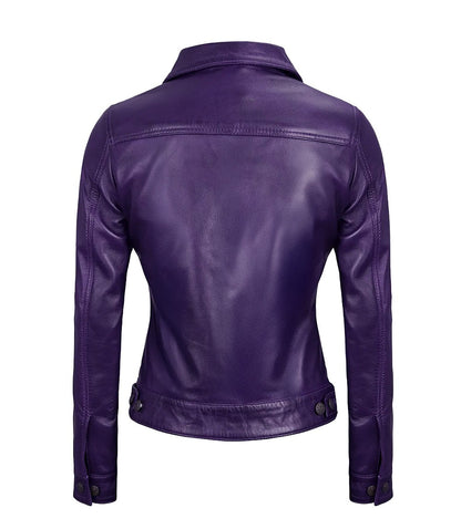 Royal Edge – Women’s Purple Wax Trucker Leather Jacket