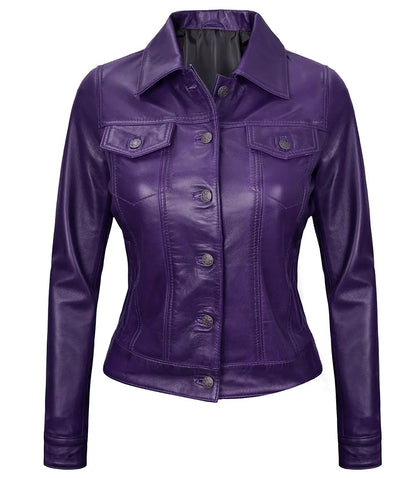 Royal Edge – Women’s Purple Wax Trucker Leather Jacket