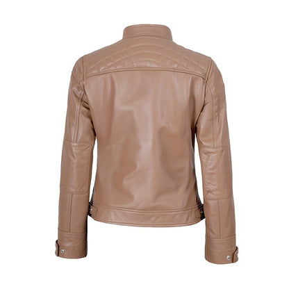 Mocha Luxe Women’s Racer Leather Jacket