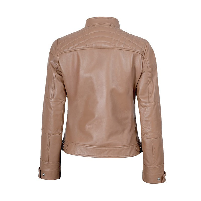 Mocha Luxe Women’s Racer Leather Jacket
