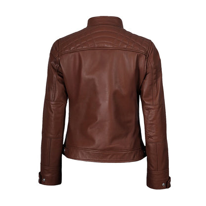 Mocha Luxe Women’s Racer Leather Jacket - Brown