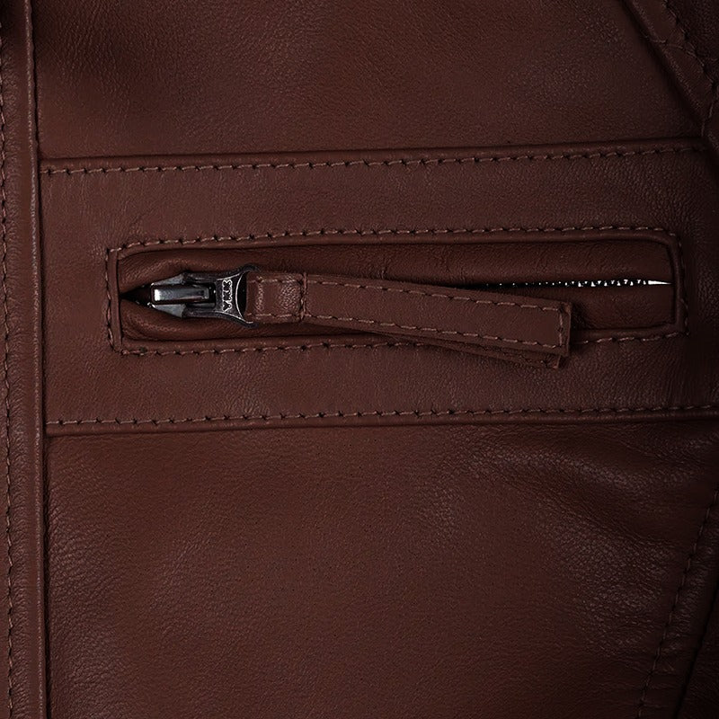 Mocha Luxe Women’s Racer Leather Jacket - Burnt Cocoa