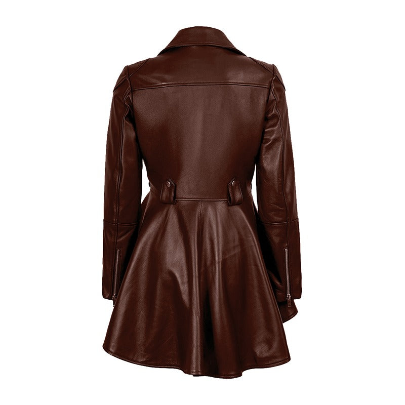 Aurora Women’s Beige Peplum Leather Jacket